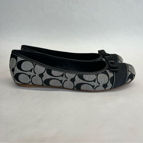 Coach Signature Logo Cindie A2031 Flats Women’s size 7.5 Black White Bow - Picture 5 of 10
